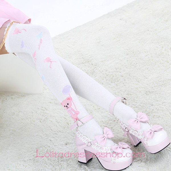 Lovely Bear Pattern White Fashion Knee Stockings