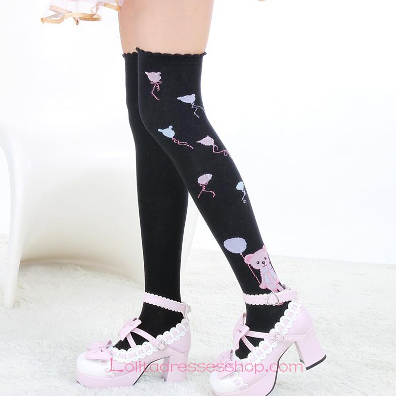 Lovely Bear Pattern Black Fashion Knee Stockings