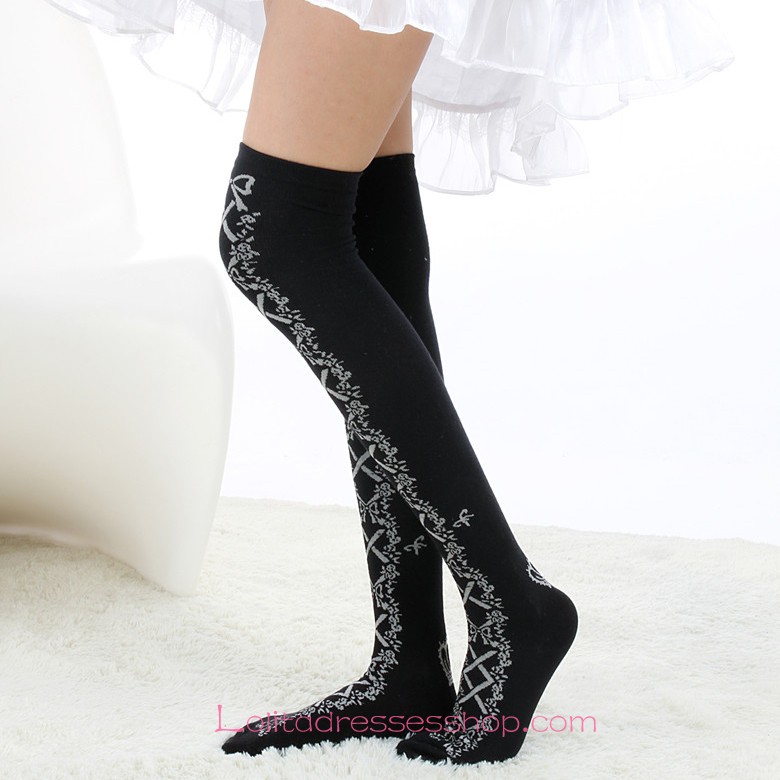 Lovely Black Cotton Thicken Slim Lolita Knee Stockings
