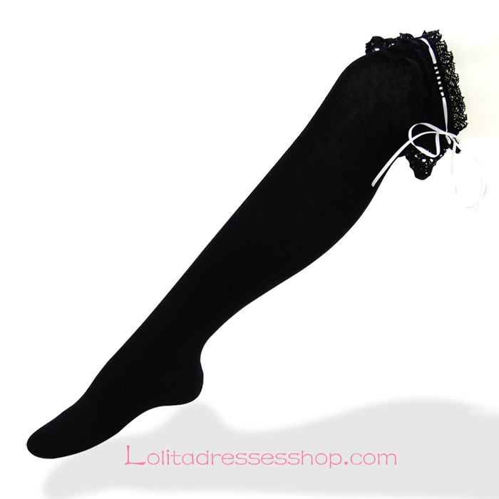 Lovely Slim Black Lace Black Lolita Knee Stockings
