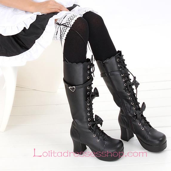 Lovely Slim White Lace Black Lolita Knee Stoc