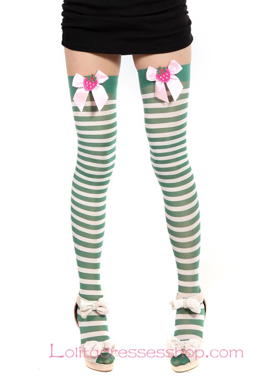 Kawaii Girl Green Bow Personality Vintage Candy Series Lolita Knee Stockings
