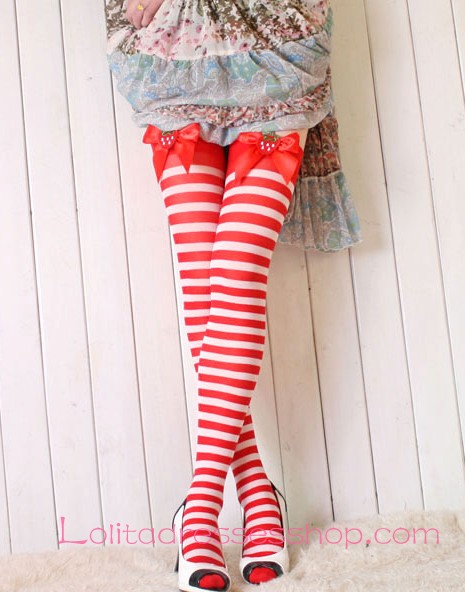 Kawaii Girl Red Bow Personality Vintage Candy Series Lolita Knee Stockings