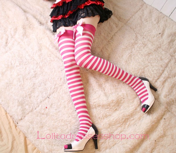 Kawaii Girl Pink Bow Personality Vintage Candy Series Lolita Knee Stockings
