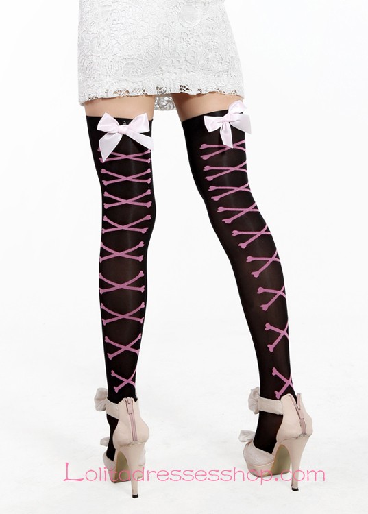 Personality Fashion Carton Cross Pink Bow Lolita Knee Stockings