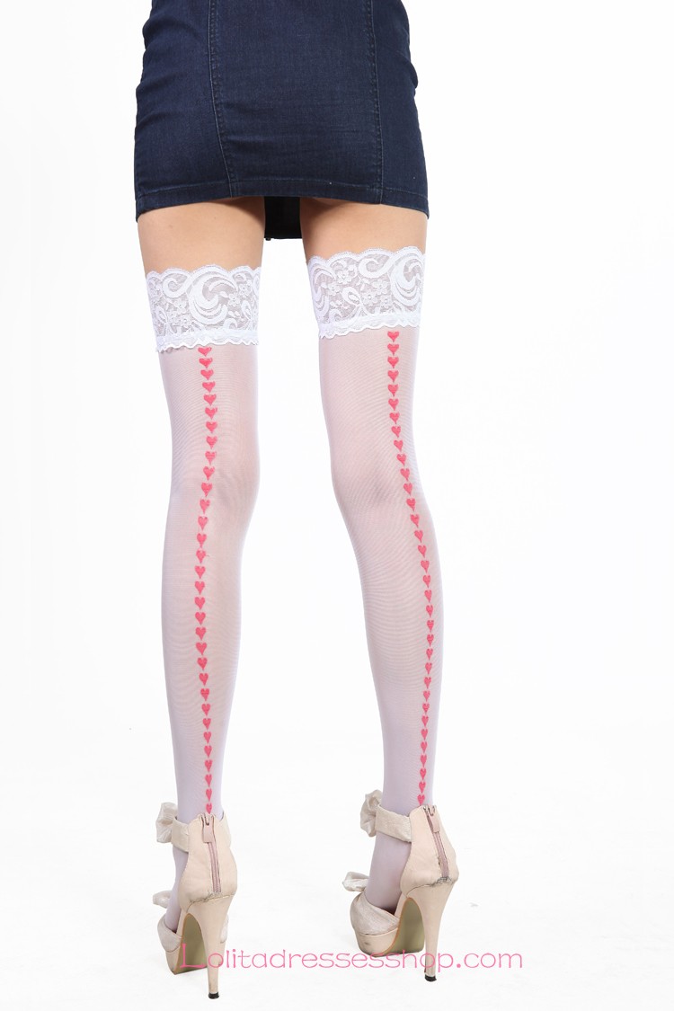 Kawaii Girl Lace Hem Vertical Sweetheart Lolita Knee Stockings