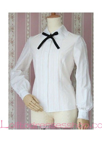 Plain White Lapel Long Sleeve Bowknot Lolita Blouse