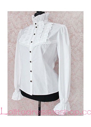 Plain White Simple Stand Collar Cotton Lolita Blouse