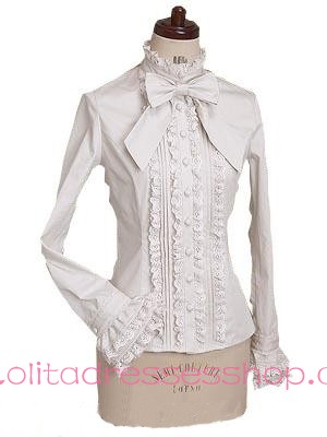 Lace Trim White Cotton Long Sleeve Princess Lolita Blouse