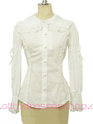 White Doll Collar Long Sleeve Lace Princess Trim Lolita Blouse