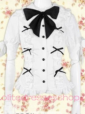 White Cotton Black Bowknot Doll Collar Lolita Blouse