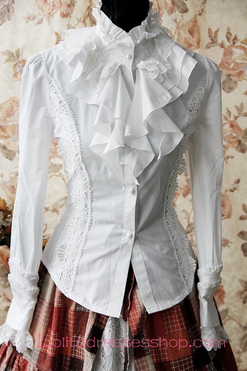 White Empire Lace Trim Doll Collar Lolita Blouse