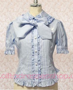 Light Blue Doll Collar Short Sleeves Lolita Cotton Blouse