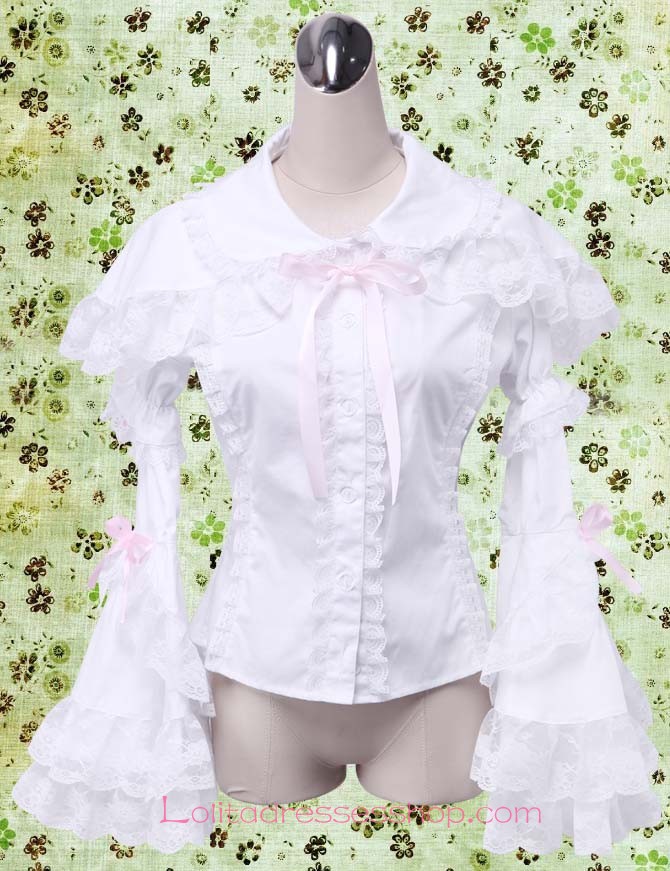 Sweet Princess Trumpet Sleeves Doll Collar Lace Trim Lolita Blouse