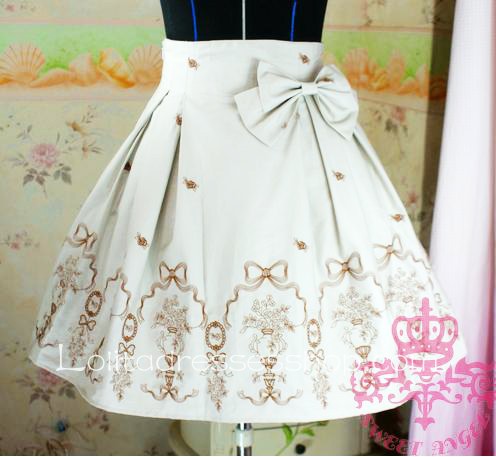 Khaki Princess Rose Embroidery Pattern Ribbon Corset Lolita Skirt