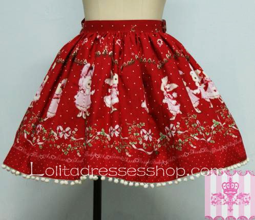 Red Milk Rabbit and Rose Pattern Beautiful Lolita Skirt