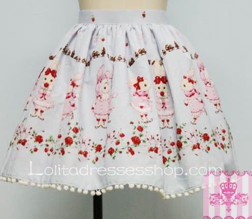 Pink Milk Rabbit and Rose Pattern Beautiful Lolita Skirt