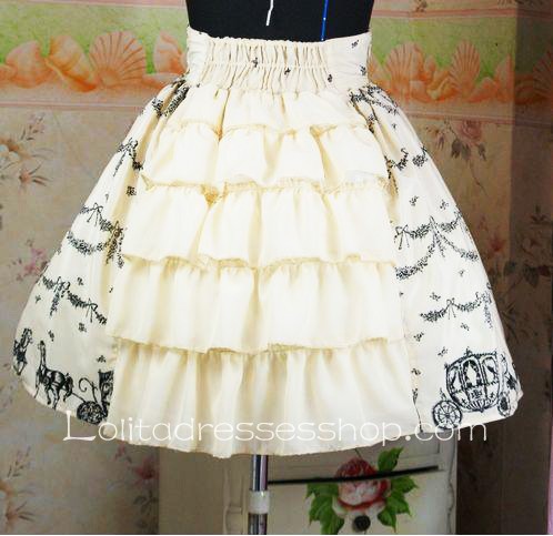 Buff Snow Castle Decoration Elastic Waist Lolita Skirt