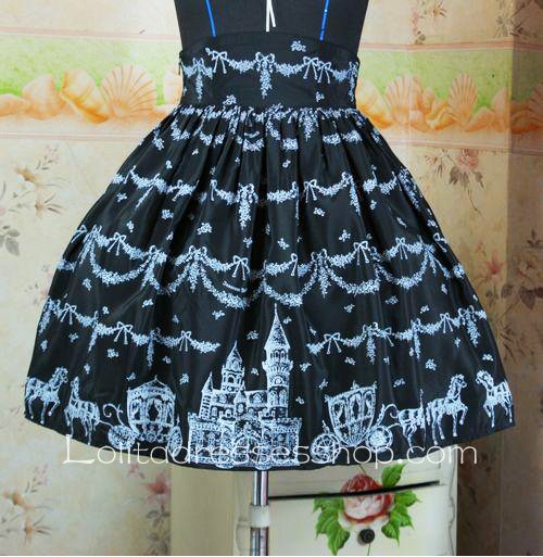 Black Snow Castle Decoration Elastic Waist Lolita Skirt