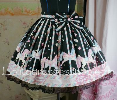 Lovely Candy Trojans Bow Lace Hem Black Lolita Skirt