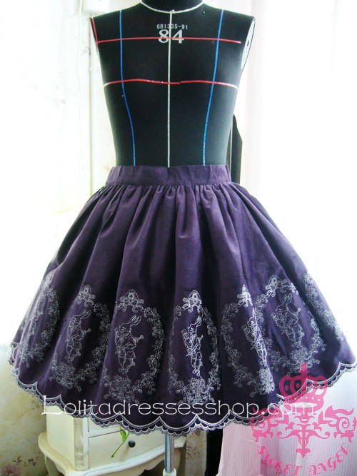 Purple Alice Poker Rabbit Embroidery Flounce Petal Hem Lolita Skirt
