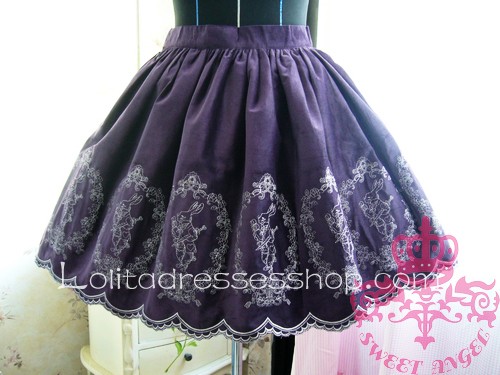 Purple Alice Poker Rabbit Embroidery Flounce Petal Hem Lolita Skirt