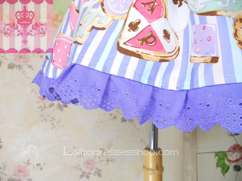 Navy Blue Stripes Various Pattern Petal Hem Lolita Skirt