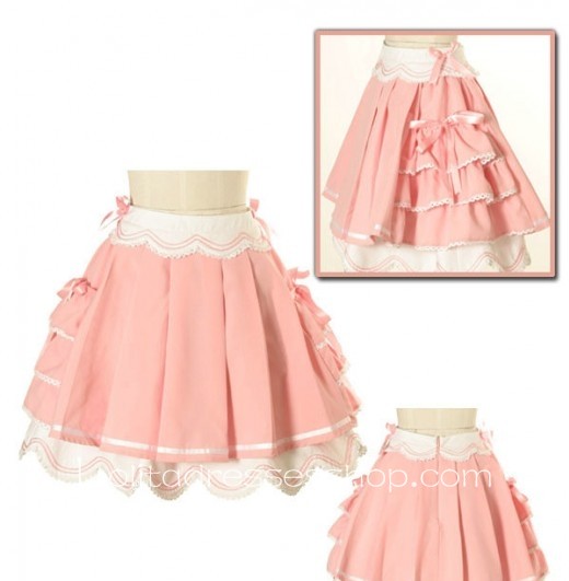 Lovely Flounce Petal Hem Ribbon Bow Pink Lolita Skirt