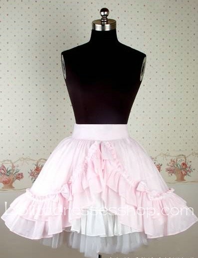 Sweet Pleasant Pink Bow Flounce Pleated Lolita Skirt