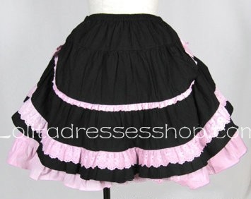 Lovely Pink Lace Hem Wild Fashion Black Lolita Skirt