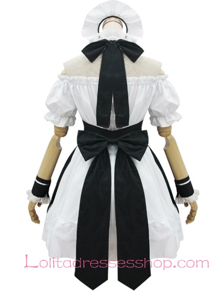 Black and White Straps Short Sleeves Ruffles Bow Sweet Maid Lolita Dress