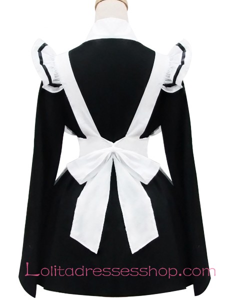 Black and White Cotton V-Neck Flouncing Sweet Maid Lolita Dress