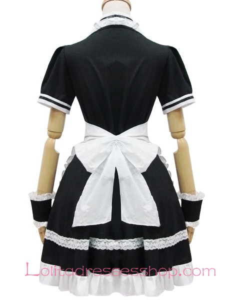 Cosplay Black and White Lapel Short Sleeves Flouncing Maid Lolita Dress