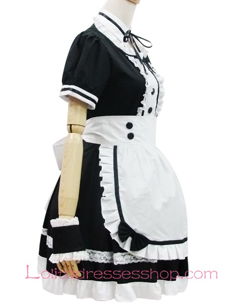 Cosplay Black and White Lapel Short Sleeves Flouncing Maid Lolita Dress