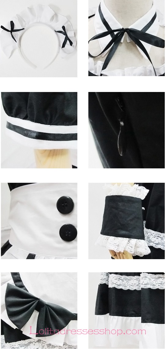 Cosplay Black and White Lapel Short Sleeves Flouncing Maid Lolita Dress