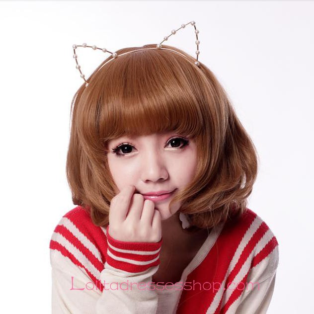 Lolita Khaki Neat Bang Maid Cute Cosplay Wig