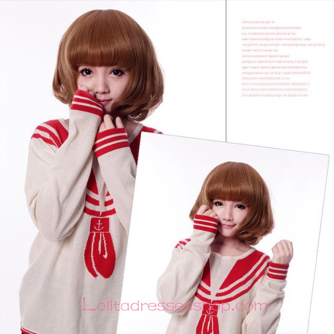 Lolita Khaki Neat Bang Maid Cute Cosplay Wig