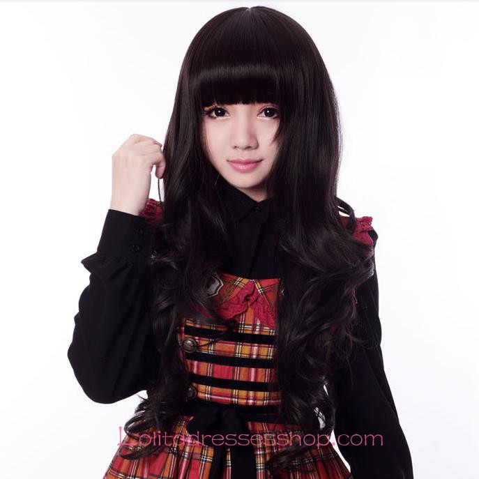 Lolita Black Lady Long Curl Maid Cute Cosplay Wig