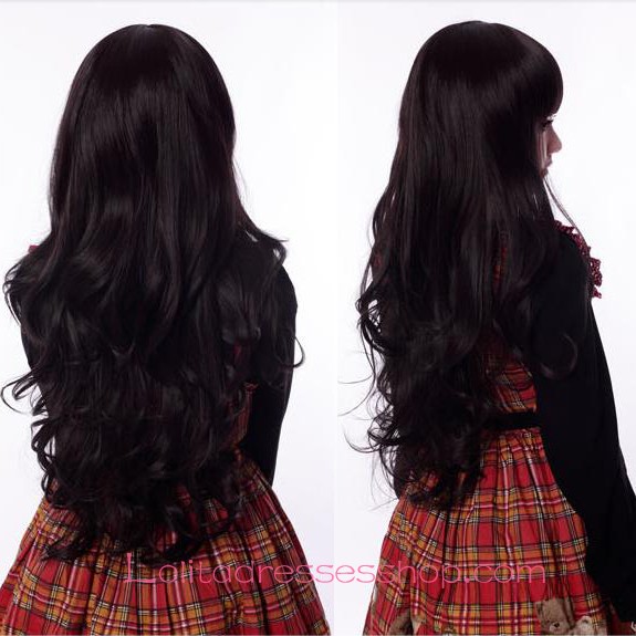 Lolita Black Lady Long Curl Maid Cute Cosplay Wig