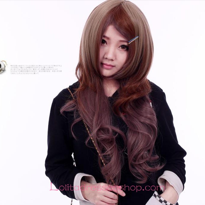 Lolita Brown Long Curly Maid Cute Cosplay Wig