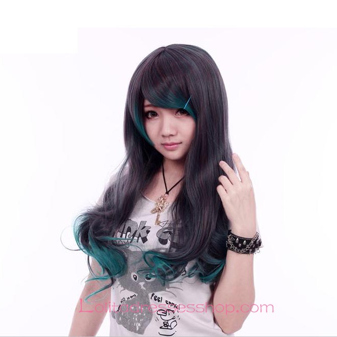 Lolita Green Black Mixed Curly Maid Cute Cosplay Wig