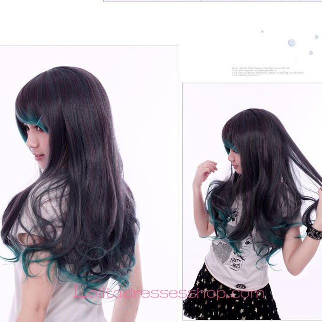 Lolita Green Black Mixed Curly Maid Cute Cosplay Wig