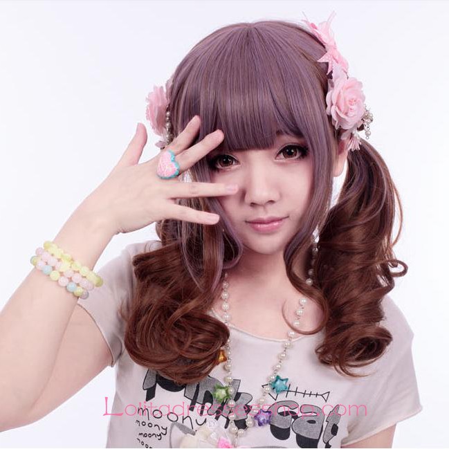 Lolita Fantasy Purple Brown Curly Maid Cute Cosplay Wig