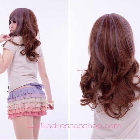 Lolita Fantasy Purple Brown Curly Maid Cute Cosplay Wig