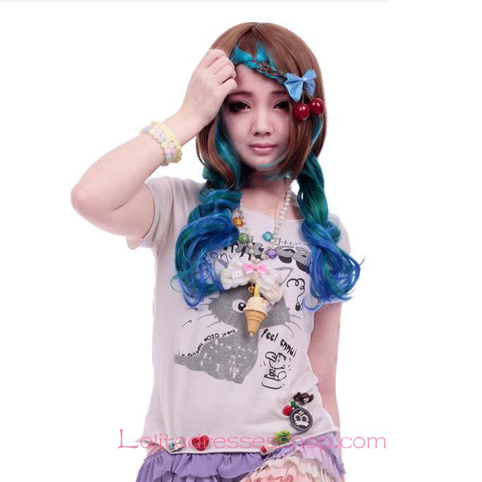 Lolita Green Brown Gradient Maid Cute Cosplay Wig