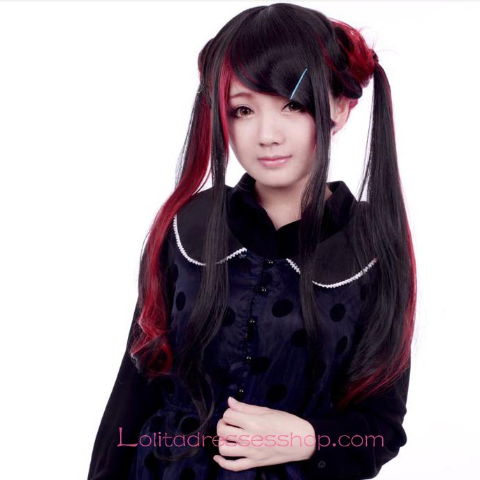 Lolita Red Black Long Changing Shape Maid Cute Cosplay Wig