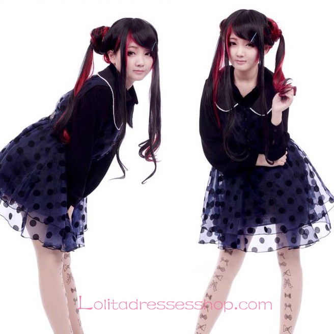 Lolita Red Black Long Changing Shape Maid Cute Cosplay Wig