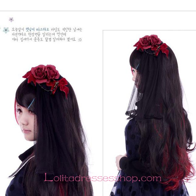 Lolita Red Black Long Changing Shape Maid Cute Cosplay Wig