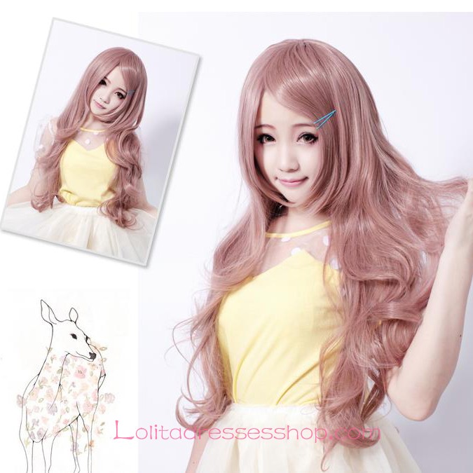 Lolita Girl Long Curly Light Brown Maid Cute Cosplay Wig