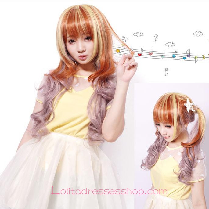 Lolita Long Curly Pink Gold Maid Cute Cosplay Wig
